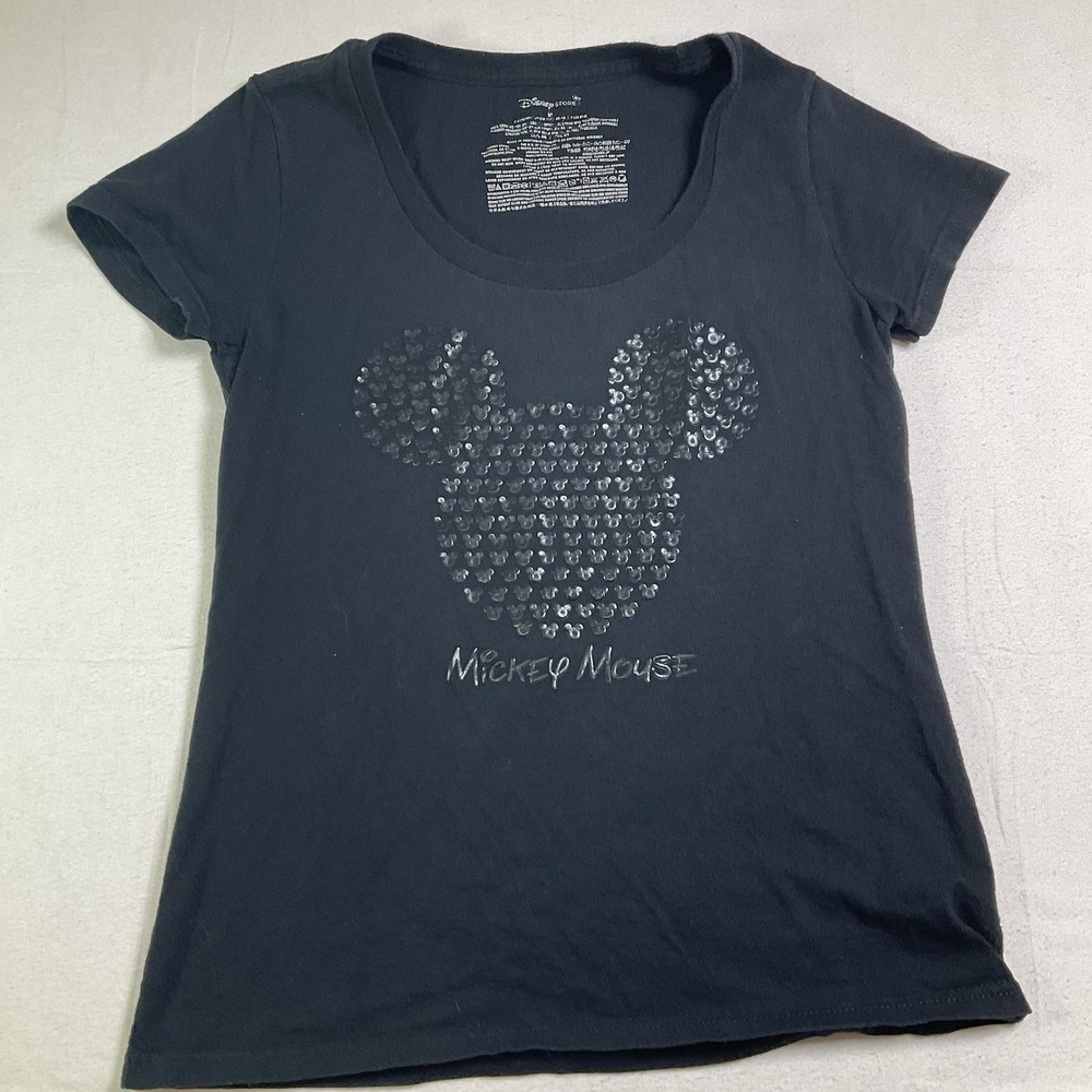 Disney Store Black On Black Mickey Mouse Head T-Shirt Women's M Vacation 646